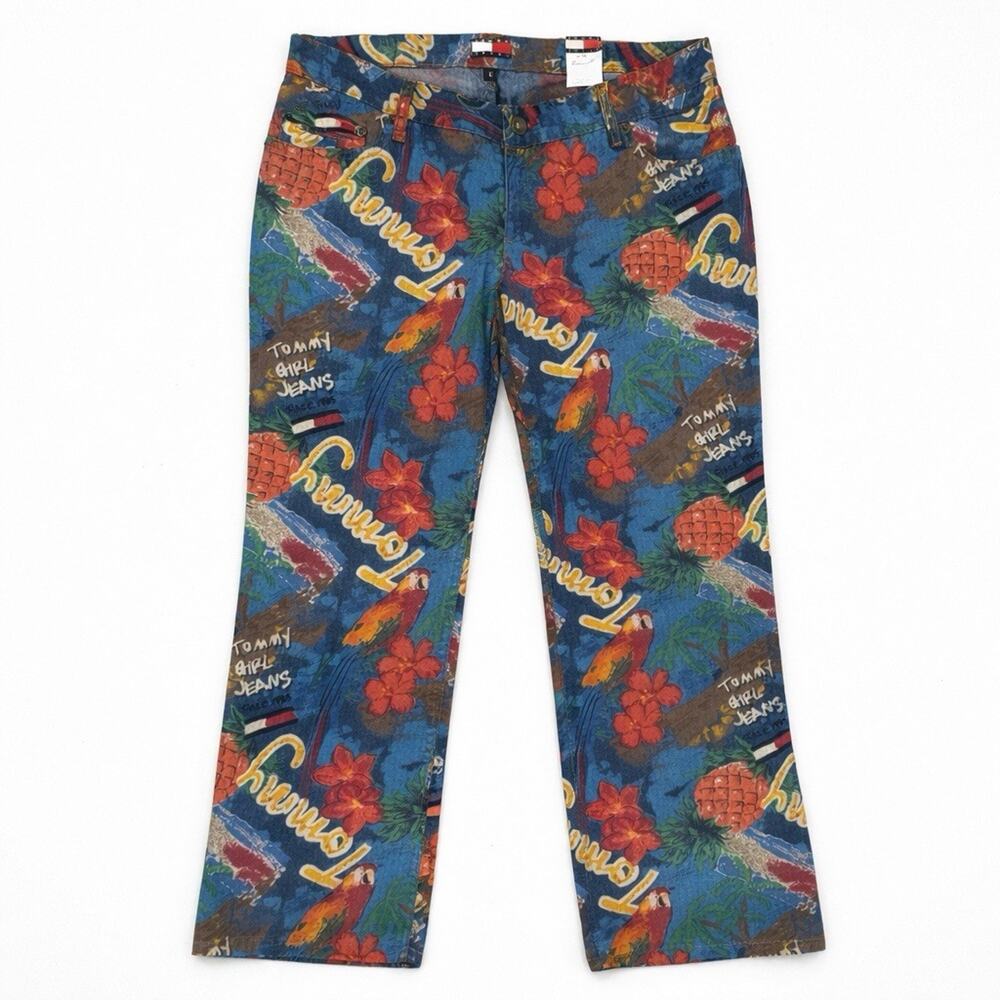 Tommy Hilfiger Jeans Deadstock NWT Y2K Tropical Parrot Print Bootcut Size 13 - Picture 2 of 16